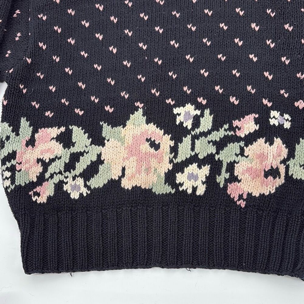 Vintage Liz Sports Petite Hand Knit Cotton Floral Chunky Turtleneck Sweater Mult - Picture 3 of 7
